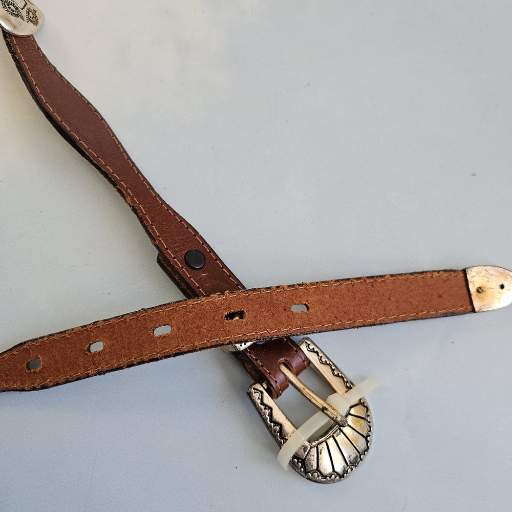American Vintage Brown Leather Belt with Silver Accents - Picture 16 of 16